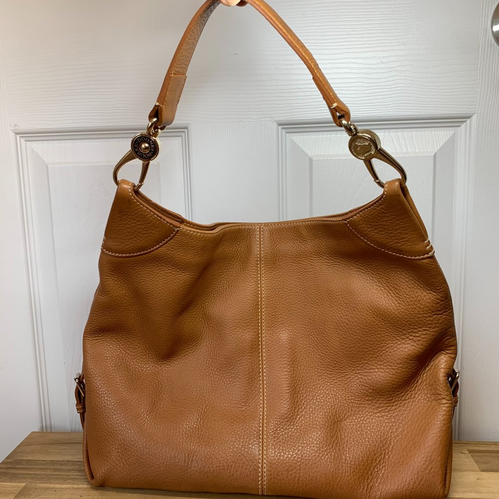 Dooney & Bourke Natural Leather Hobo Shoulder Bag Cognac Tan Pebble